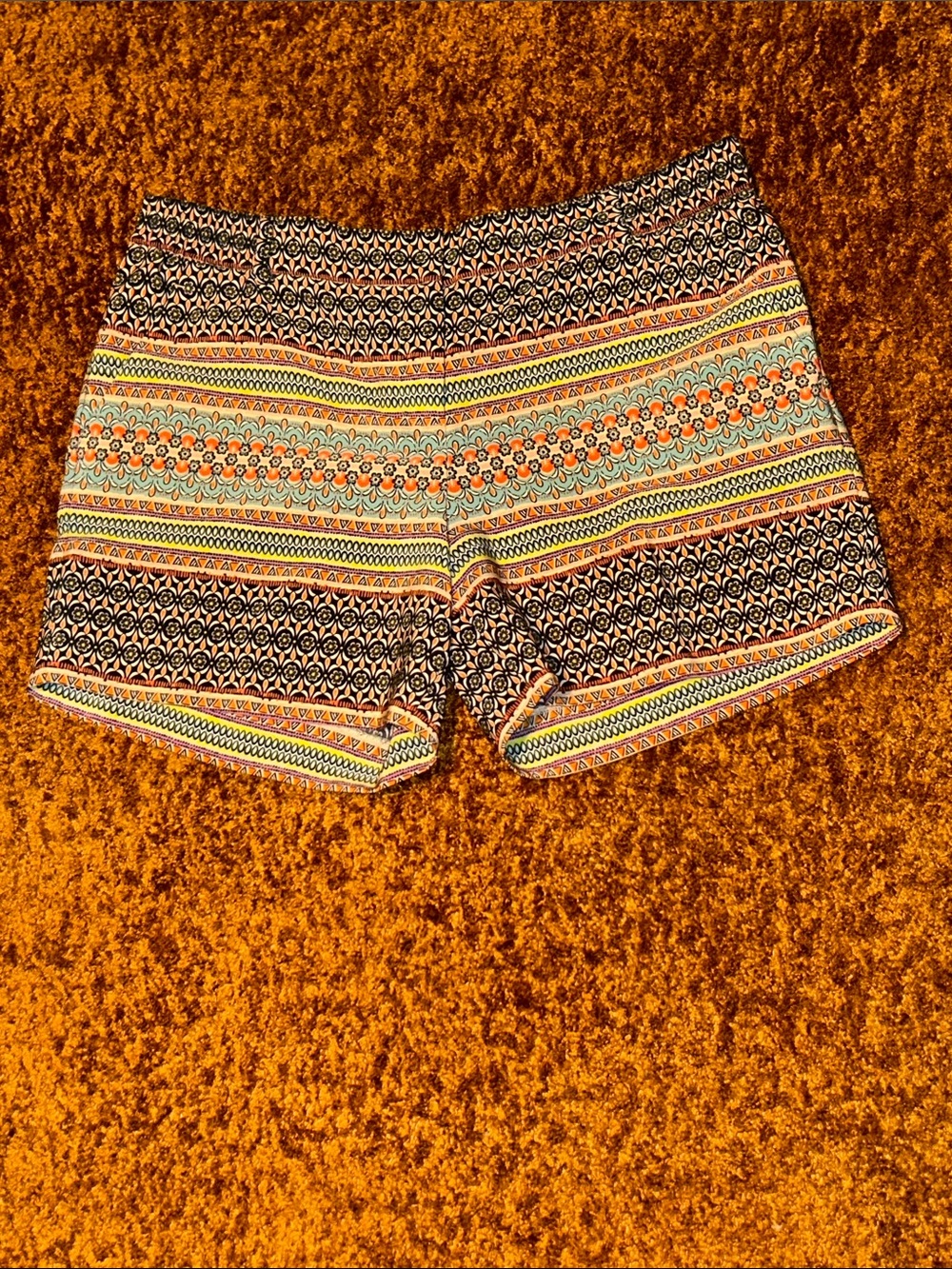 The Limited Patterned High-Waist Shorts in Black, Orange, Yellow